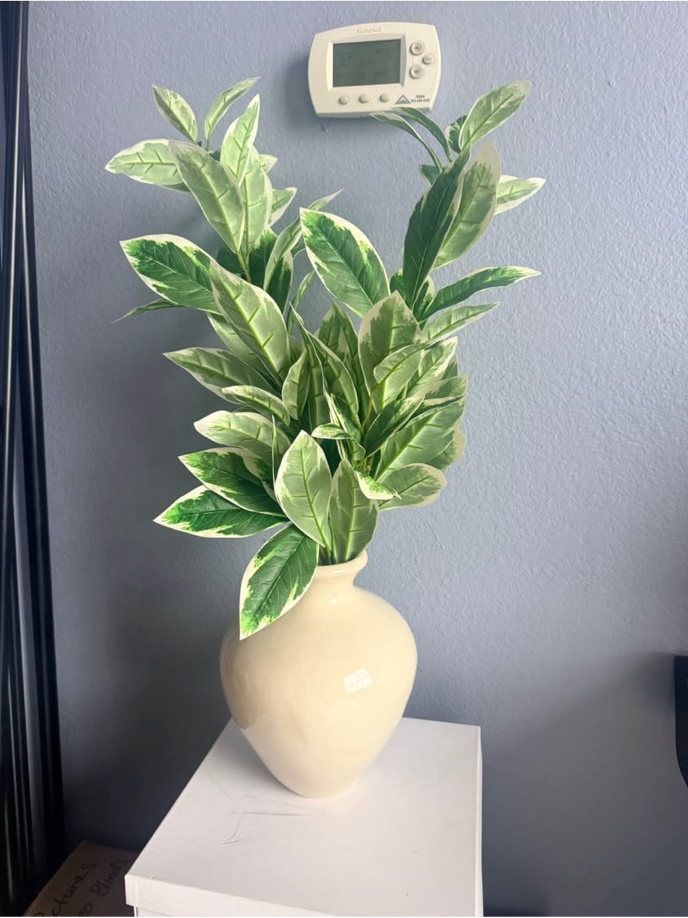Cream Ceramic Vase with Green Variegated Faux Leaves - Home Accents
